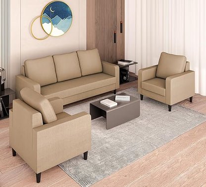 Adorn India Chandler Decent 3+1+1 5 Seater Sofa Set (Beige) - Wood