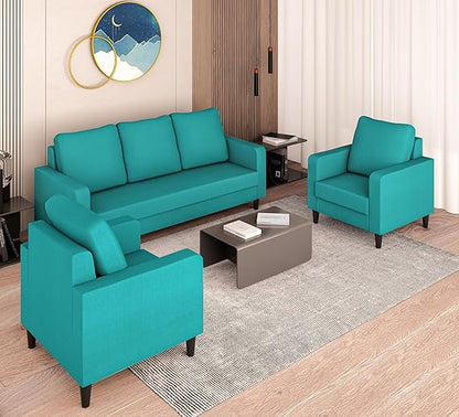 Adorn India Chandler Decent 3+1+1 5 Seater Sofa Set (Aqua Blue) - Wood