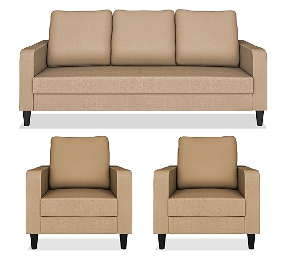 Adorn India Chandler Decent 3+1+1 5 Seater Sofa Set (Beige) - Wood