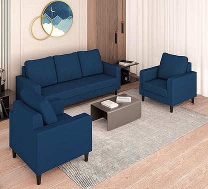 Adorn India Chandler Decent 3+1+1 5 Seater Sofa Set (Blue) - Wood