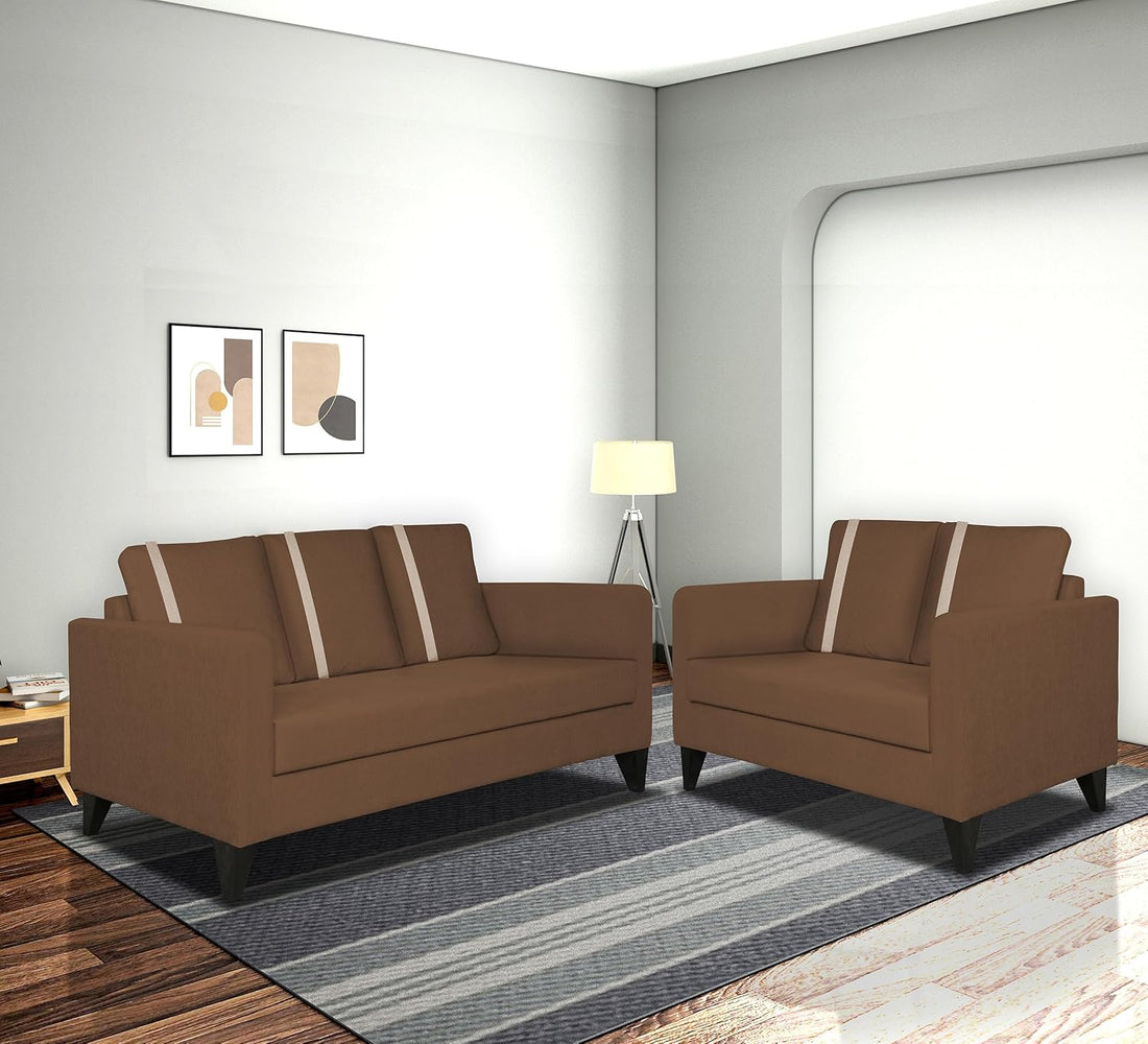 Adorn India Chandler Plus 3+2 5 Seater Sofa Set (Brown) (3 Year Warranty)