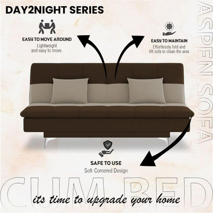 Adorn India Premium New Aspen 3 Seater Sofa Cum Bed 4X6 Velvet Suede with 2 Cushions (Color Brown & Beige) and Suitable for All Indoor, with 3 Years Warranty