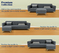 Premium Luster 4 Seater L Shape Sofa Set | Velvet Suede Fabric | 3-Year Warranty | Color Dark Grey with Golden Legs & Striped Pattern Cushion