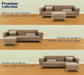 Premium Luster 4 Seater L Shape Sofa Set | Velvet Suede Fabric | 3-Year Warranty | Color camel with Golden Legs & Striped Pattern Cushion