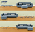 Premium Luster 4 Seater L Shape Sofa Set | Velvet Suede Fabric | 3-Year Warranty | Color Grey with Golden Legs & Striped Pattern Cushion