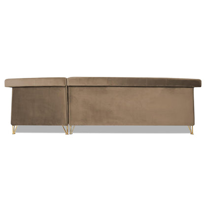 Adorn India Premium Raygan L Shape 6 Seater Sofa Set Right Side (Velvet Fabric Colour Camel)