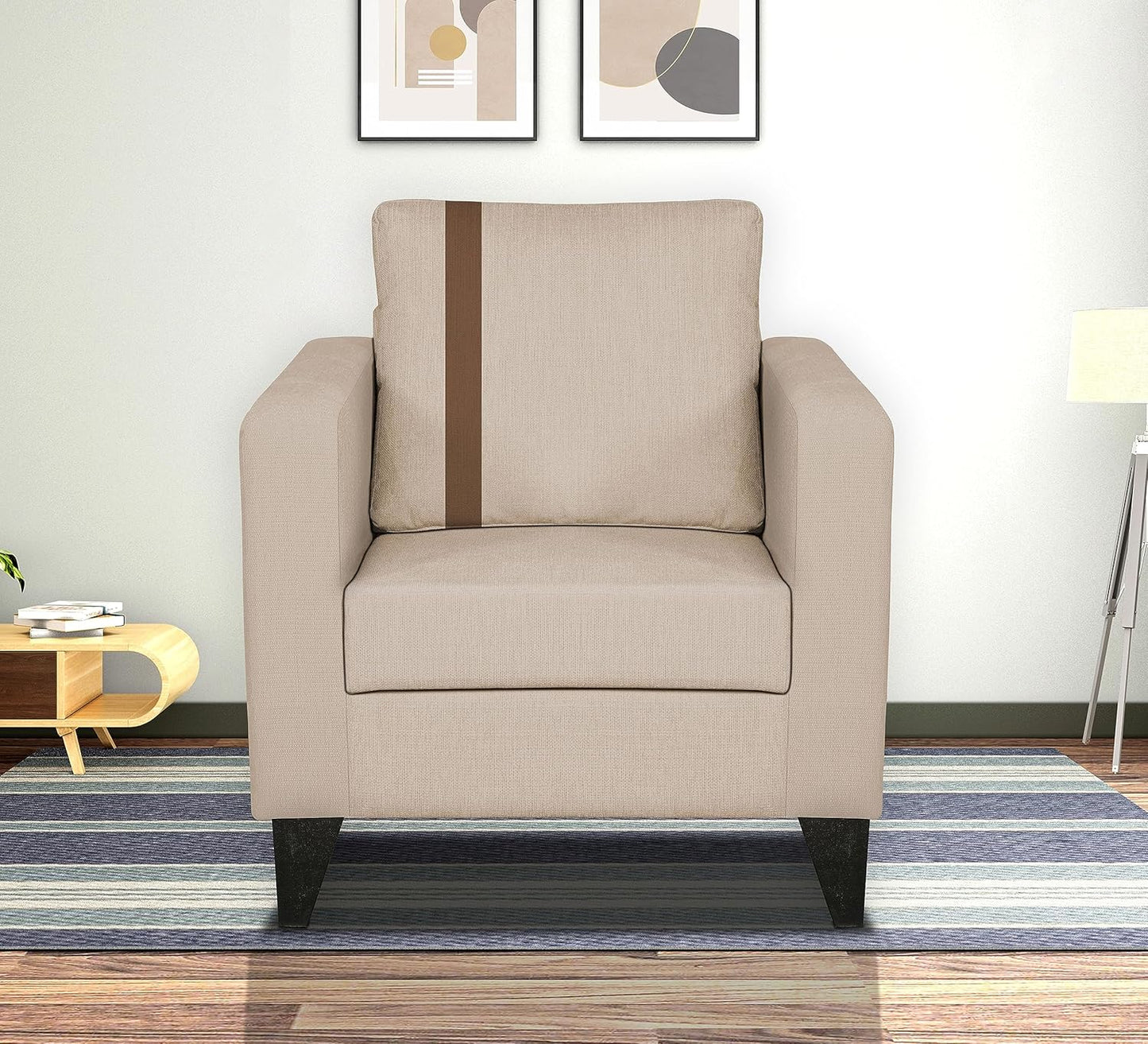 Adorn India Chandler Plus 1 Seater Sofa (Beige) - Wood