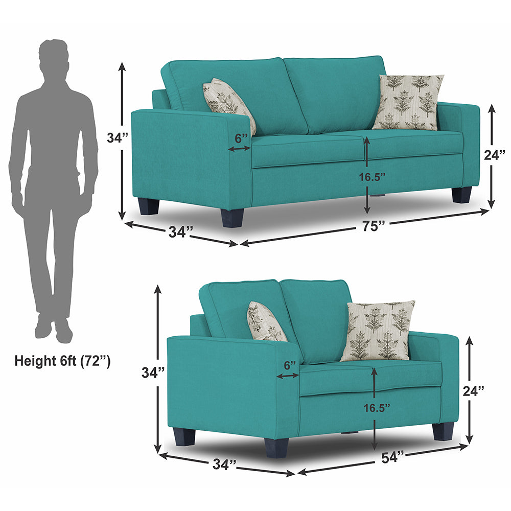 Adorn India Camden 5 Seater 3+2 Sofa Set (Aqua Blue)