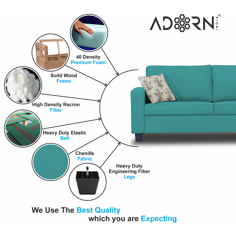 Adorn India Camden 3 Seater Sofa (Aqua Blue)