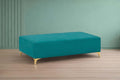 Adorn India Premium Luster 8 Seater L Shape Sofa Set with 2 Puffy & 1 Center Table | Velvet Suede Fabric | 3-Year Warranty | RHS | Aqua Blue with Golden Legs & Striped Pattern Cushion