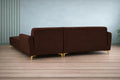 Adorn India Premium Luster 8 Seater L Shape Sofa Set with 2 Puffy & 1 Center Table | Velvet Suede Fabric | 3-Year Warranty | RHS | Brown with Golden Legs & Striped Pattern Cushion