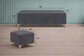 Adorn India Premium Luster 8 Seater L Shape Sofa Set with 2 Puffy & 1 Center Table | Velvet Suede Fabric | 3-Year Warranty | RHS | Dark Grey with Golden Legs & Striped Pattern Cushion