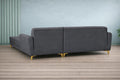 Adorn India Premium Luster 8 Seater L Shape Sofa Set with 2 Puffy & 1 Center Table | Velvet Suede Fabric | 3-Year Warranty | RHS | Dark Grey with Golden Legs & Striped Pattern Cushion