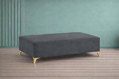 Premium Luster 8 Seater L Shape Sofa Set with 2 Puffy & 1 Center Table | Velvet Suede Fabric | 3-Year Warranty | RHS | Dark Grey with Golden Legs & Striped Pattern Cushion