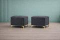 Adorn India Premium Luster 8 Seater L Shape Sofa Set with 2 Puffy & 1 Center Table | Velvet Suede Fabric | 3-Year Warranty | RHS | Dark Grey with Golden Legs & Striped Pattern Cushion