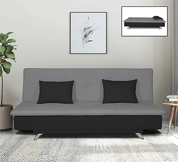 Adorn India Aspen 3 Seater Sofa Cum Bed (Medium Grey & Black) (3 Year Warranty)
