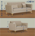 Adorn India Premium Luster 3-2 Sofa Set | Velvet Suede Fabric | 3-Year Warranty | Color Beige with Golden Legs & Striped Pattern Cushion