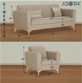 Adorn India Premium Luster 3-1-1 Sofa Set | Velvet Suede Fabric | 3-Year Warranty | Color Beige with Golden Legs & Striped Pattern Cushion