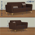 Adorn India Premium Luster 3-2 Sofa Set | Velvet Suede Fabric | 3-Year Warranty | Color Brown with Golden Legs & Striped Pattern Cushion