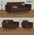 Adorn India Premium Luster 3-2-1 Sofa Set | Velvet Suede Fabric | 3-Year Warranty | Color Brown with Golden Legs & Striped Pattern Cushion