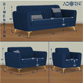 Adorn India Premium Luster 3-2-1 Sofa Set | Velvet Suede Fabric | 3-Year Warranty | Color Blue with Golden Legs & Striped Pattern Cushion