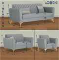 Adorn India Premium Luster 3+2+1 Sofa Set | Velvet Suede Fabric | 3-Year Warranty | Color Grey with Golden Legs & Striped Pattern Cushion