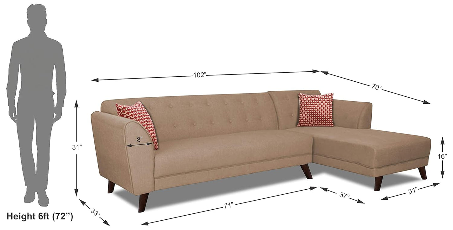 Adorn India (3 Years Warranty Leaf 5 Seater Corner Sofa Right Hand Side (Beige)