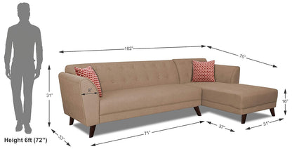 Adorn India (3 Years Warranty Leaf 5 Seater Corner Sofa Right Hand Side (Beige)