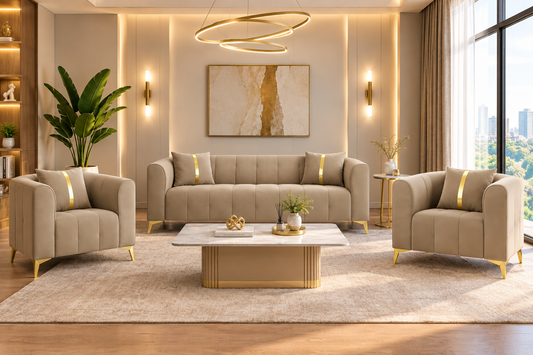 Premium Mystic - - 3+1+1 Sofa Set Velvet Suede Fabric - Beige