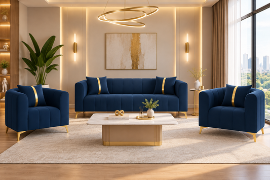 Premium Mystic - - 3+1+1 Sofa Set Velvet Suede Fabric - Blue