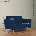 Adorn India Premium Luster 2 Seater | Velvet Suede Fabric | 3-Year Warranty | Color Blue with Golden Legs & Striped Pattern Cushion
