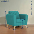 Adorn India Premium Luster 1 Seater | Velvet Suede Fabric | 3-Year Warranty | Color Aqua Blue with Golden Legs & Striped Pattern Cushion