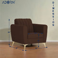 Adorn India Premium Luster 1 Seater | Velvet Suede Fabric | 3-Year Warranty | Color Brown with Golden Legs & Striped Pattern Cushion
