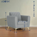 Adorn India Premium Luster 1 Seater | Velvet Suede Fabric | 3-Year Warranty | Color Grey with Golden Legs & Striped Pattern Cushion