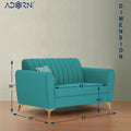 Adorn India Premium Luster 2 Seater | Velvet Suede Fabric | 3-Year Warranty | Color Aqua Blue with Golden Legs & Striped Pattern Cushion