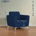 Adorn India Premium Luster 1 Seater | Velvet Suede Fabric | 3-Year Warranty | Color Blue with Golden Legs & Striped Pattern Cushion