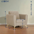 Adorn India Premium Luster 1 Seater | Velvet Suede Fabric | 3-Year Warranty | Color Beige with Golden Legs & Striped Pattern Cushion