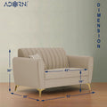 Adorn India Premium Luster 2 Seater | Velvet Suede Fabric | 3-Year Warranty | Color Beige with Golden Legs & Striped Pattern Cushion