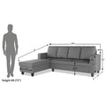 Chandler Plain L Shape 6 Seater Sofa Set Lhs (Grey)