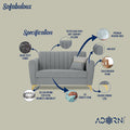 Adorn India Premium Luster 2 Seater | Velvet Suede Fabric | 3-Year Warranty | Color Grey with Golden Legs & Striped Pattern Cushion