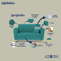 Adorn India Premium Luster 2 Seater | Velvet Suede Fabric | 3-Year Warranty | Color Aqua Blue with Golden Legs & Striped Pattern Cushion