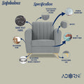 Adorn India Premium Luster 1 Seater | Velvet Suede Fabric | 3-Year Warranty | Color Grey with Golden Legs & Striped Pattern Cushion