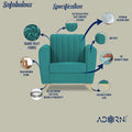 Adorn India Premium Luster 1 Seater | Velvet Suede Fabric | 3-Year Warranty | Color Aqua Blue with Golden Legs & Striped Pattern Cushion