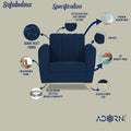 Adorn India Premium Luster 1 Seater | Velvet Suede Fabric | 3-Year Warranty | Color Blue with Golden Legs & Striped Pattern Cushion