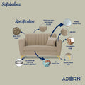 Adorn India Premium Luster 2 Seater | Velvet Suede Fabric | 3-Year Warranty | Color Beige with Golden Legs & Striped Pattern Cushion
