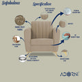 Adorn India Premium Luster 1 Seater | Velvet Suede Fabric | 3-Year Warranty | Color Beige with Golden Legs & Striped Pattern Cushion