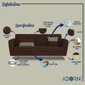 Adorn India Premium Luster 3-2 Sofa Set | Velvet Suede Fabric | 3-Year Warranty | Color Brown with Golden Legs & Striped Pattern Cushion