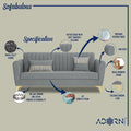 Adorn India Premium Luster 3+2 Sofa Set | Velvet Suede Fabric | 3-Year Warranty | Color Grey with Golden Legs & Striped Pattern Cushion