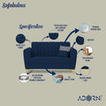 Adorn India Premium Luster 2 Seater | Velvet Suede Fabric | 3-Year Warranty | Color Blue with Golden Legs & Striped Pattern Cushion