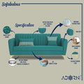 Adorn India Premium Luster 3 Seater | Velvet Suede Fabric | 3-Year Warranty | Color Aqua Blue with Golden Legs & Striped Pattern Cushion